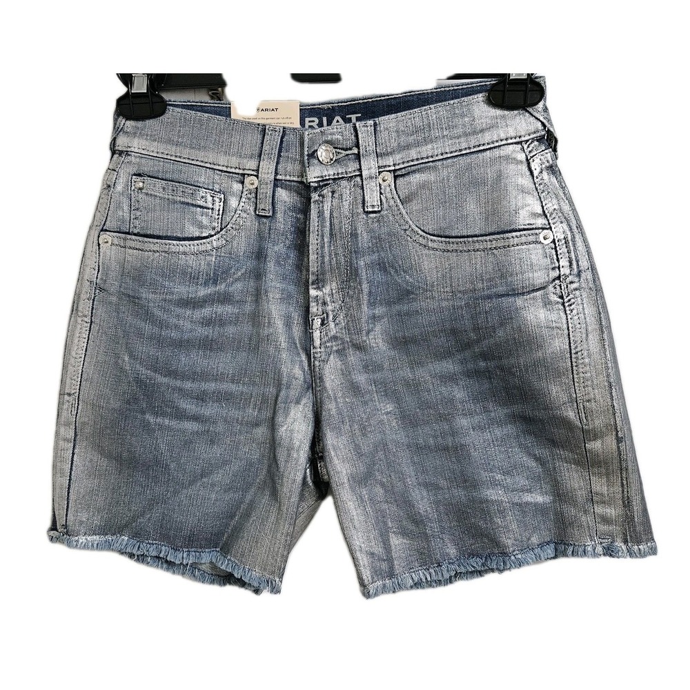 Ariat Boyfriend Shorts Womens 26R Silver Gloss Denim Metallic Frayed Western NWT